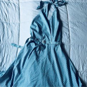 POLO RALPH LAUREN 100% Silk Blue White Striped Halter Dress Women’s Size 10